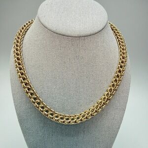 Braided Link Gold Tone Choker Necklace 17" Byzantine Chainmaille Style Statement